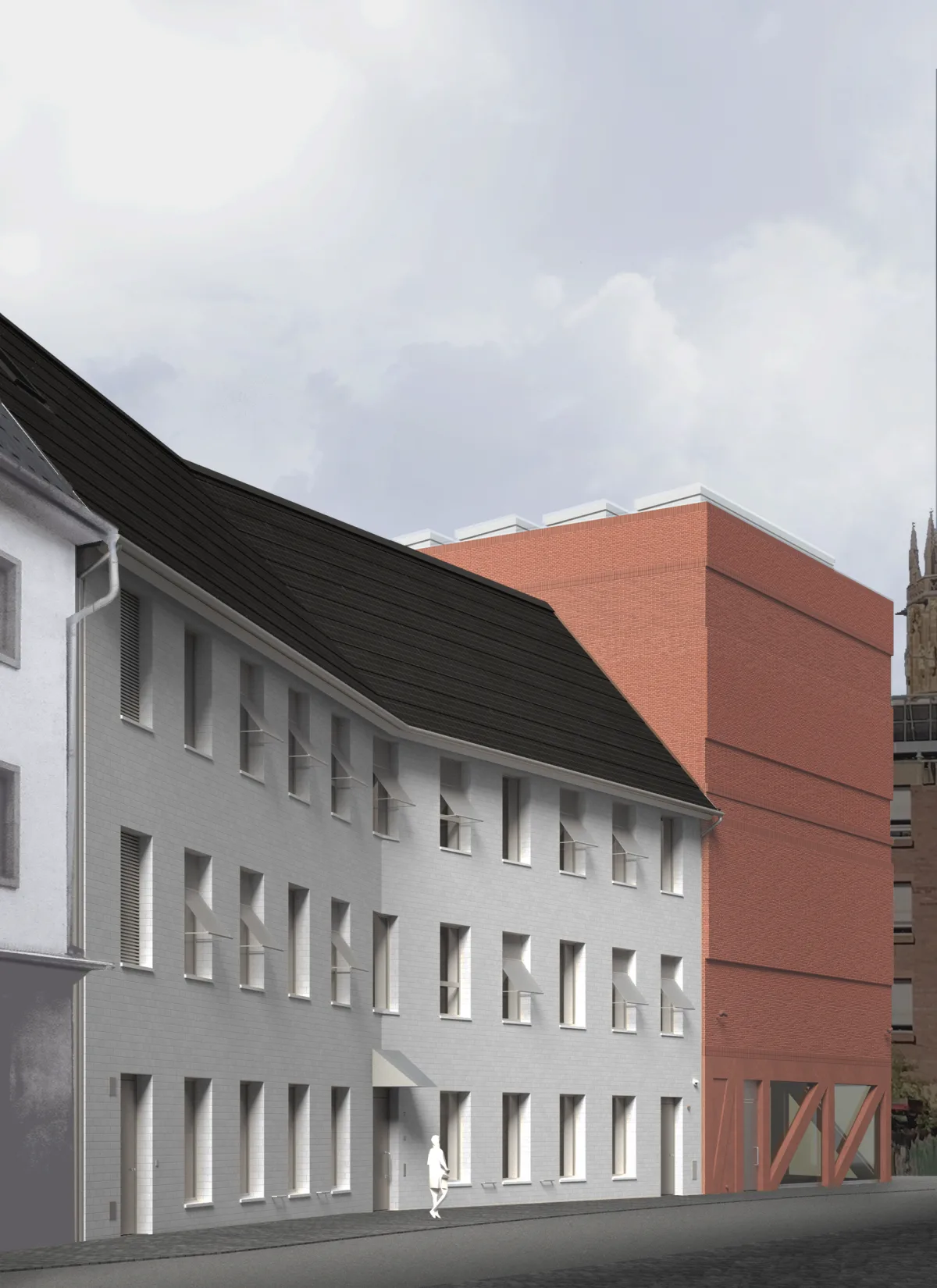 Architekturvisualisierung eines Gebäudeteils mit dachintegrierter Photovoltaikanlage in Köln